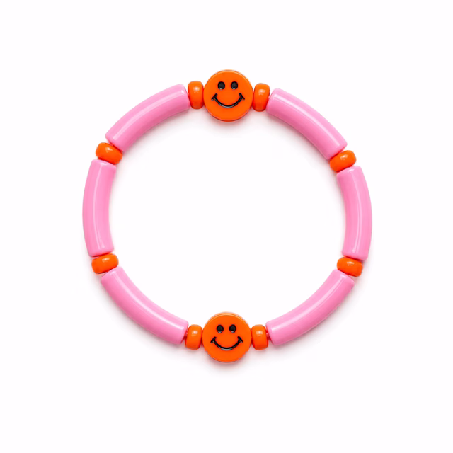 Armband tube roze met smiley — Kindersieraden — Colori Ribelle