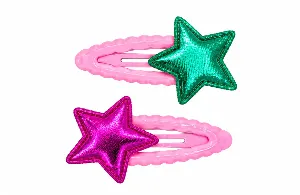 Haarspeldjes ster roze/groen