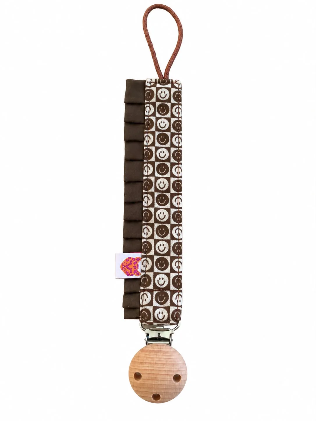 Speenkoord smiley brown ruffle (PRE-ORDER) — Speenkoorden en speenknuffels — Colori Ribelle