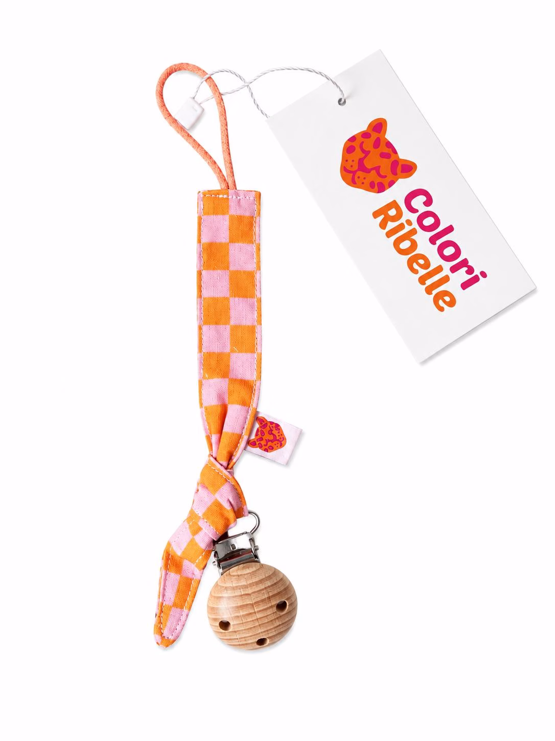 Speenkoord knoop oranje geblokt — Speenkoorden en speenknuffels — Colori Ribelle