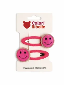 Haarspeldjes smiley glitter neon roze