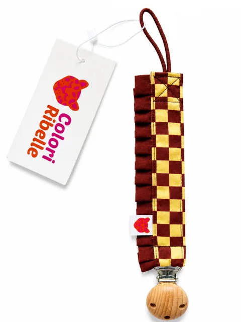 Speenkoord bruin geblokt ruffle — Speenkoorden en speenknuffels — Colori Ribelle